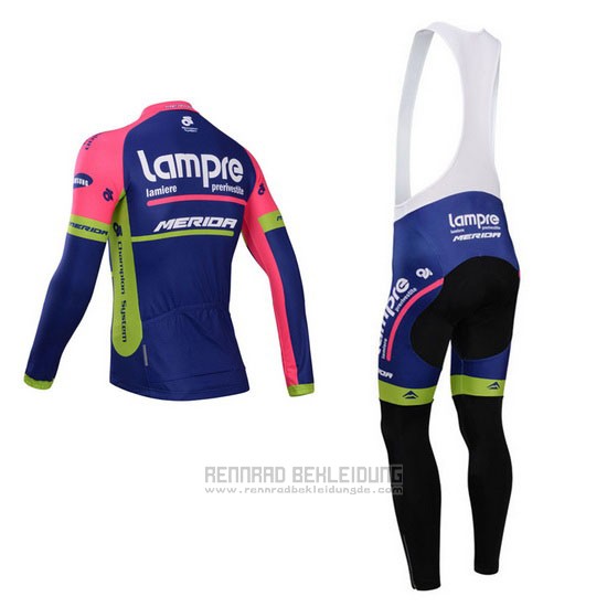 2014 Fahrradbekleidung Lampre Merida Rosa und Blau Trikot Langarm und Tragerhose